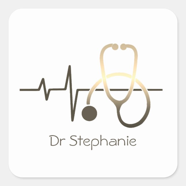 Stethoscope Heartbeat Medical Square Sticker (Front)