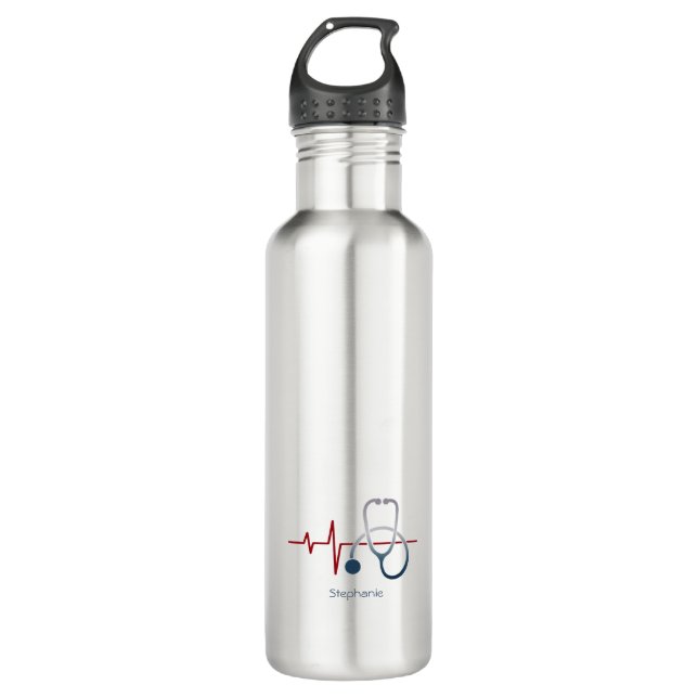 Stethoscope Heartbeat Medical Stainless Steel Water Bottle (Front)