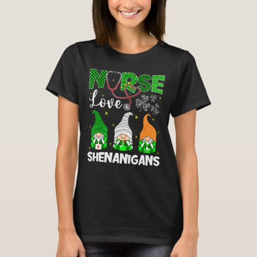 Stethoscope Irish Gnomes Shenanigans Nurse St Patr T_Shirt