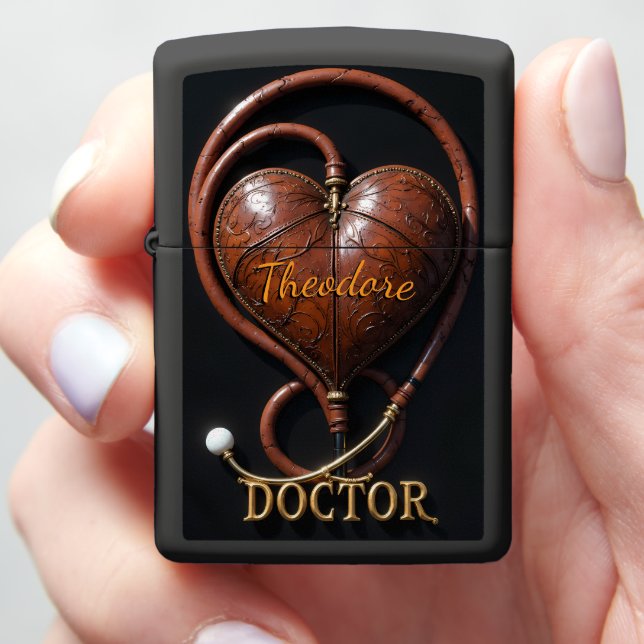 Stethoscope Leather Heart Doctor Physician Gift Zippo Lighter (In Hand)