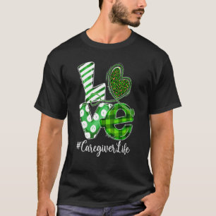 Stethoscope Love Caregiver Leopard Plaid St Patric T-Shirt