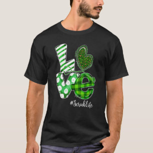Stethoscope Love Scrub Life Nurse Plaid St Patrick T-Shirt