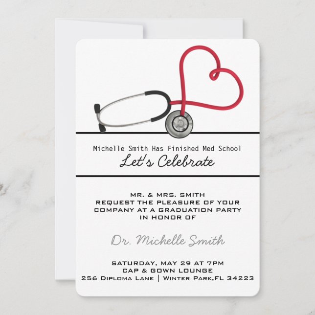 Stethoscope Medical Doctor Graduation Announcement (Front)