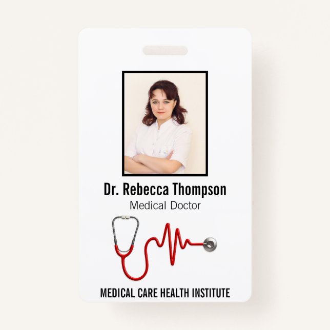 Stethoscope Medical ECG Wave EKG Line | Photo ID Badge (Front)