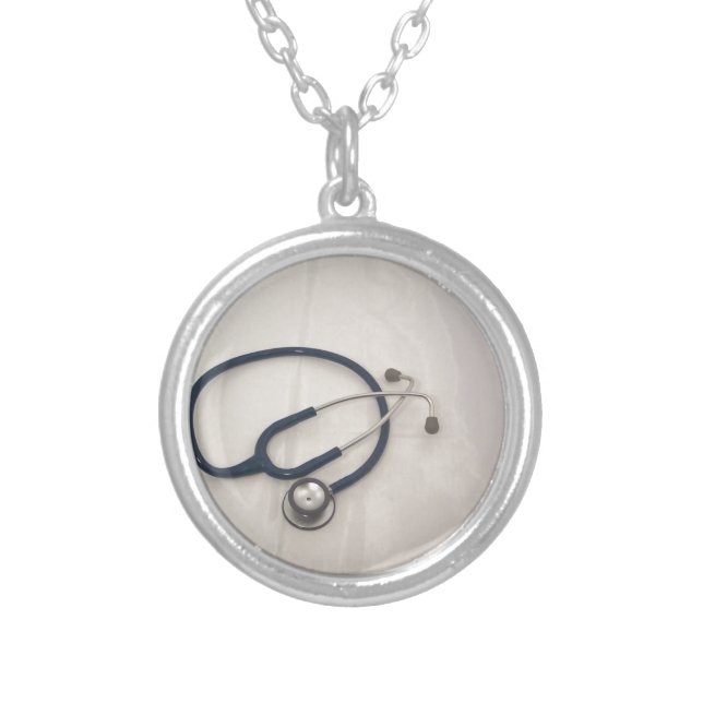 Stethoscope Medical & Emergency  EMT's Silver Plated Necklace (Front)