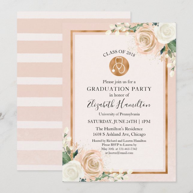 Stethoscope Medical Nursing School Grad Party Invitation (Front/Back)