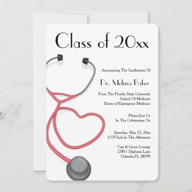 Stethoscope Medical School Graduation Announcement (Front)