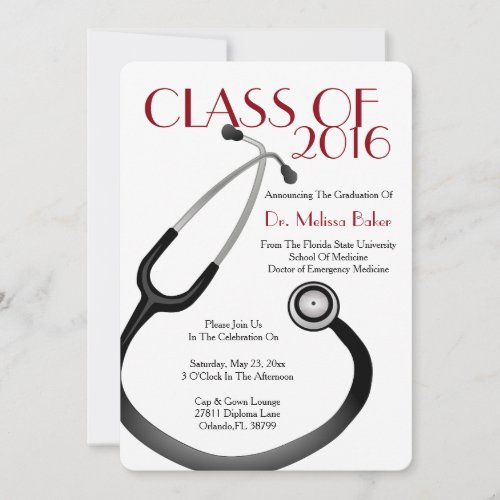 Stethoscope Medical School Graduation Announcement