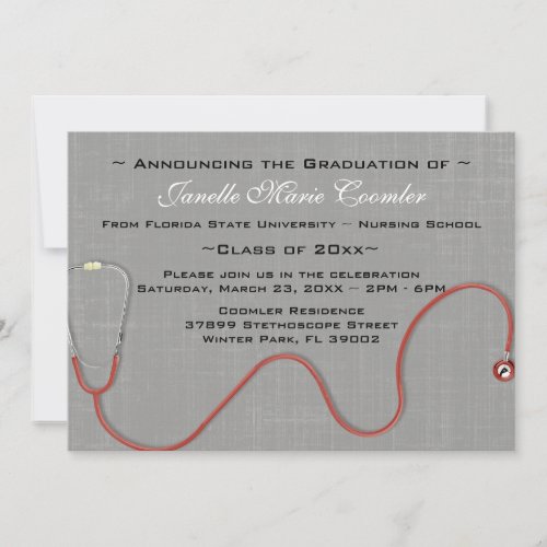 Stethoscope Medical School Graduation Invitation