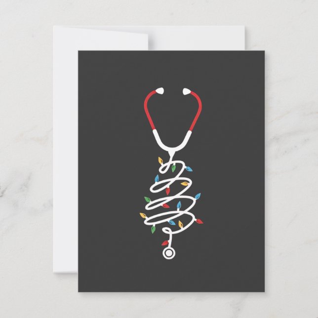 Stethoscope Medical Supplies Christmas Tree Lights Note Card (Front)