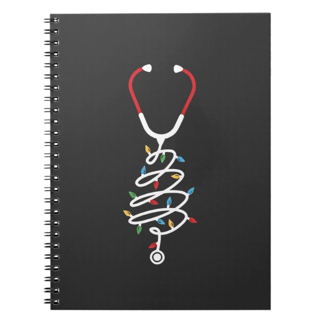 Stethoscope Medical Supplies Christmas Tree Lights Notebook (Front)