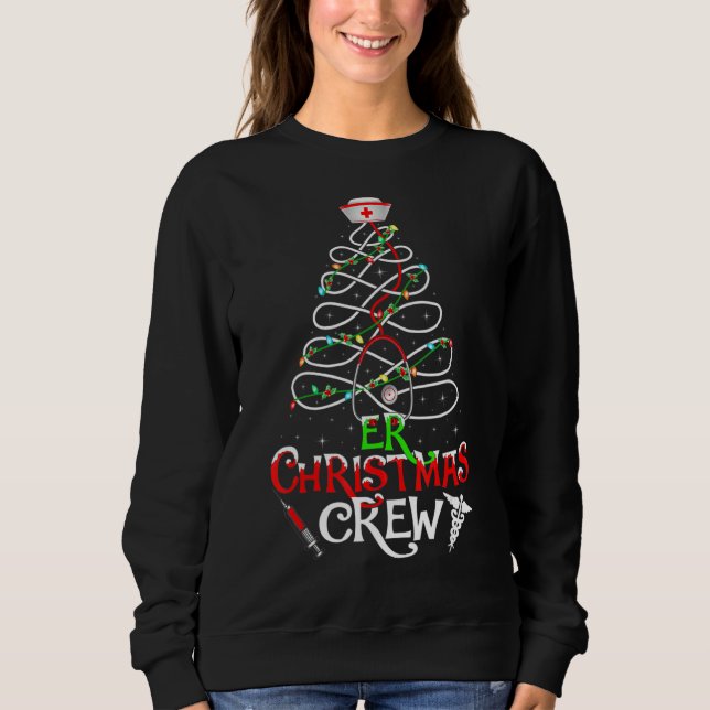 Stethoscope Nurse Er Christmas Crew Tree Lights Nu Sweatshirt (Front)