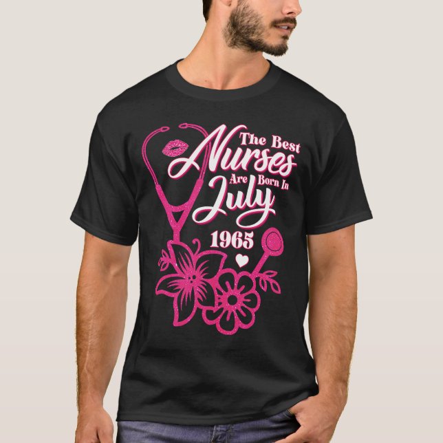 Stethoscope nurse Floral July 1965 Birthday, Nursi T-Shirt (Front)