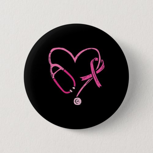 Stethoscope Nurse Medical Breast Cancer Awareness  Button