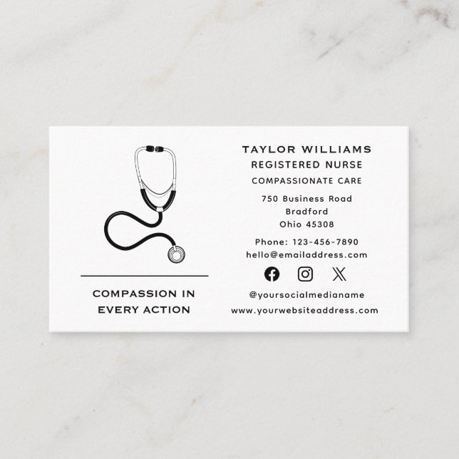 Stethoscope Nurse Practitioner Cardiologist Doctor Business Card (Front)
