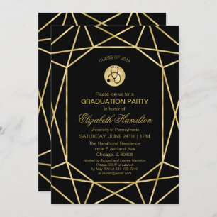 Stethoscope Nursing School Grad Party Gold Gem Invitation