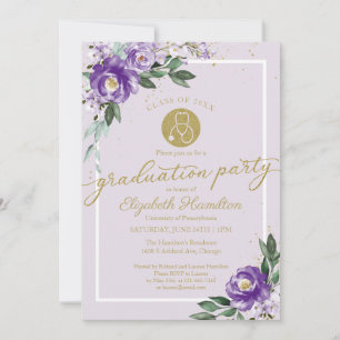 Stethoscope Nursing School Grad Party Purple Invitation