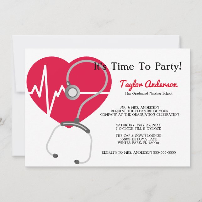Stethoscope Nursing School Graduation Announcement (Front)