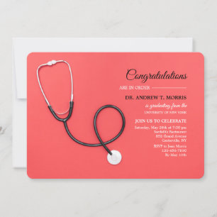 Stethoscope on Red Graduation Invitation