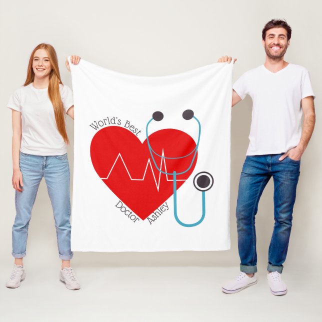 Stethoscope Personalized World's Best Doctor Nurse Fleece Blanket (In Situ)