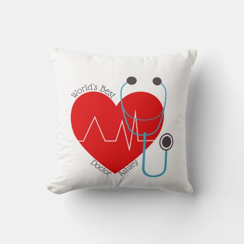 Stethoscope Personalized Worlds Best Doctor Nurse Throw Pillow
