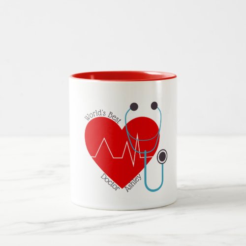 Stethoscope Personalized Worlds Best Doctor Nurse Two_Tone Coffee Mug