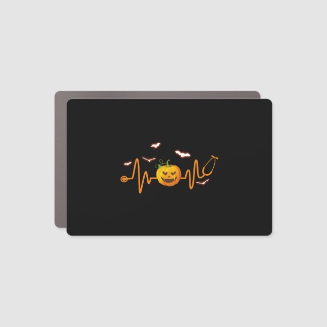 Stethoscope Pumpkin Funny Nurse Halloween Costume Car Magnet (Front)