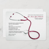 Stethoscope Red Medical School Graduation Invites (Front/Back)