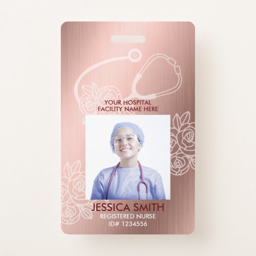 Stethoscope Rose Gold Hospital Medical ID Badge