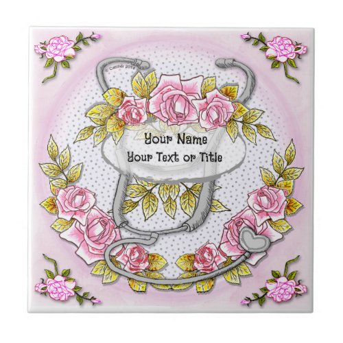 Stethoscope Roses nurse Ceramic Tile