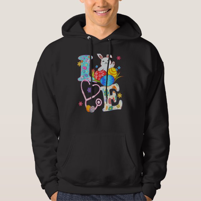 Stethoscope Scrub Life Nurse Bunny Easter Day Outf Hoodie (Front)