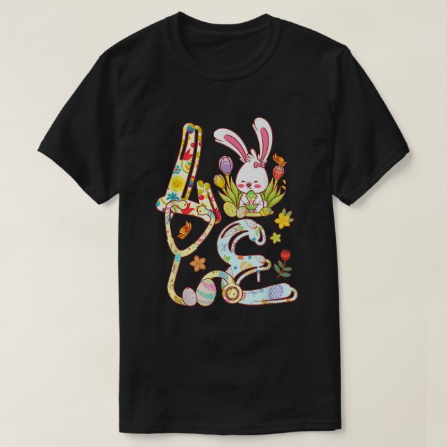 Stethoscope Scrub Life Nurse Bunny Easter Day Outf T-Shirt (Design Front)