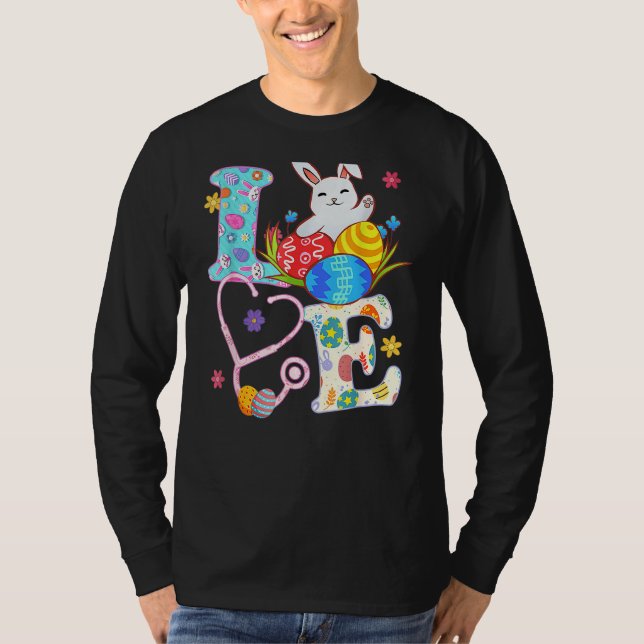 Stethoscope Scrub Life Nurse Bunny Easter Day Outf T-Shirt (Front)