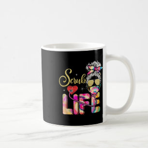 Stethoscope Scrub Life Nurse Day Tie Dye Messy Bun Coffee Mug
