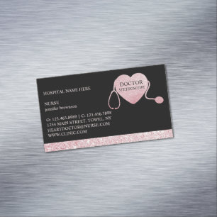 Stethoscope Sparkle Heart Pink Black Business Card Magnet