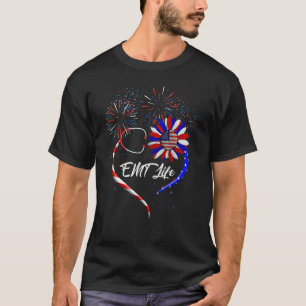 Stethoscope Sunflower Patriotic Emt Life Nurse 4th T-Shirt