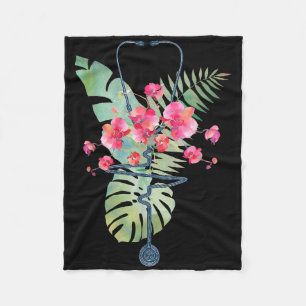 Stethoscope Tropical Flowers Summer Aloha Hawaii R Fleece Blanket