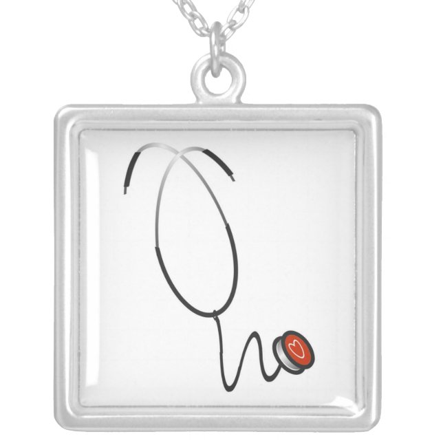 Stethoscope Tshirts and Gifts Silver Plated Necklace (Front)