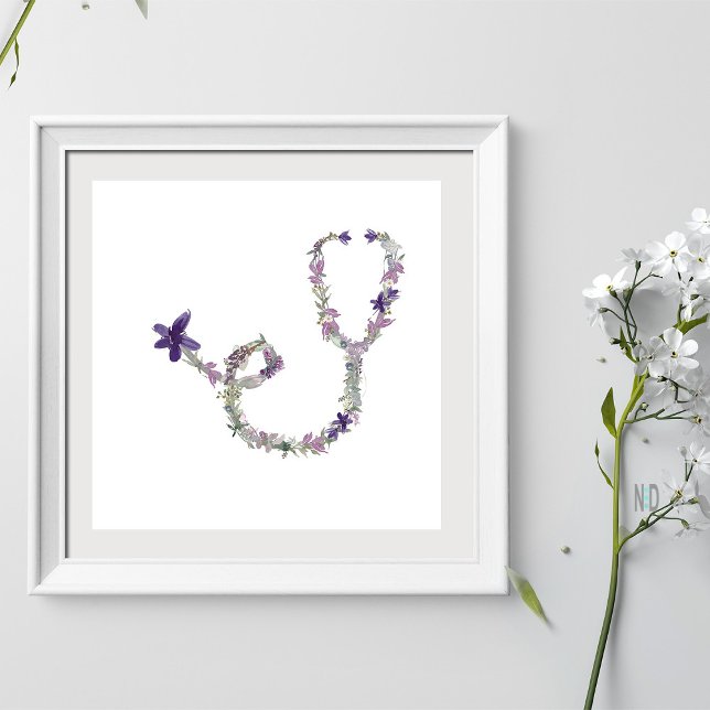 Stethoscope Watercolor Flowers Doctor Nurse  Poster (Creator Uploaded)