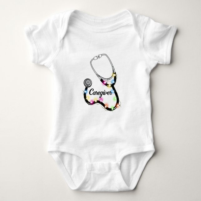 Stethoscope With Christmas Lights Merry Xmas Nurse Baby Bodysuit (Front)