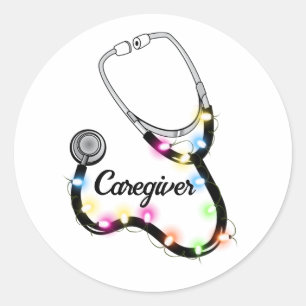 Stethoscope With Christmas Lights Merry Xmas Nurse Classic Round Sticker