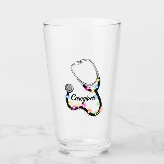 Stethoscope With Christmas Lights Merry Xmas Nurse Glass (Front)