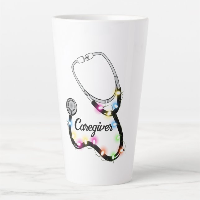Stethoscope With Christmas Lights Merry Xmas Nurse Latte Mug (Front)