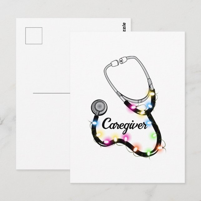 Stethoscope With Christmas Lights Merry Xmas Nurse Postcard (Front/Back)