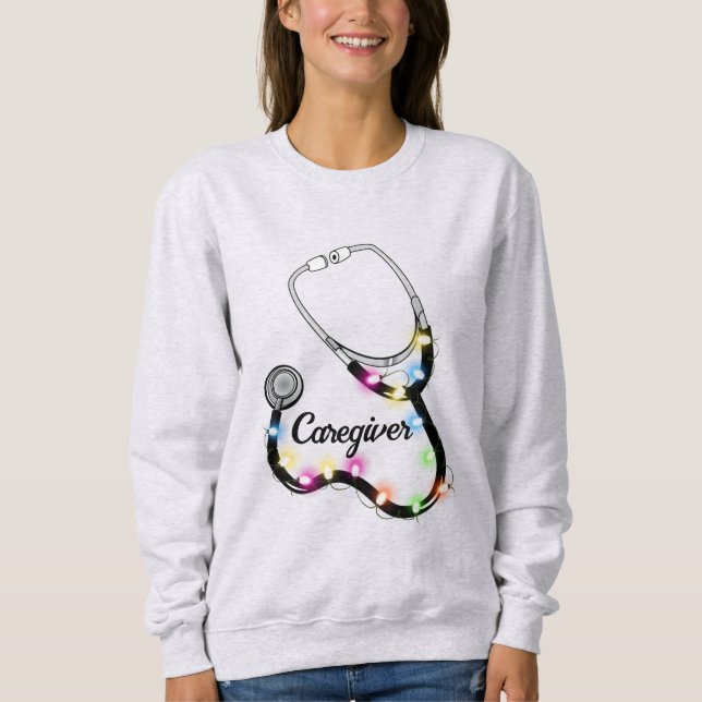 Stethoscope With Christmas Lights Merry Xmas Nurse Sweatshirt (Front)