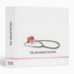 Stethoscope with Heart   Medical Care & Healthcare 3 Ring Binder