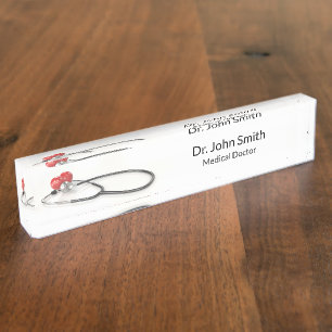 Stethoscope with Heart   Medical Care & Healthcare Desk Name Plate