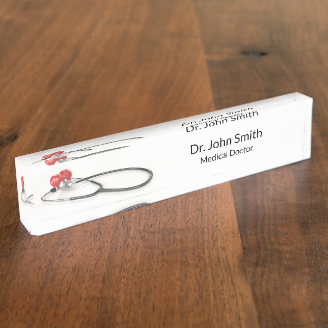 Stethoscope with Heart | Medical Care & Healthcare Desk Name Plate (Side)