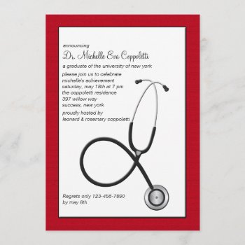 Stethoscope With Red Border Medical Graduation Inv Invitation by CottonLamb at Zazzle