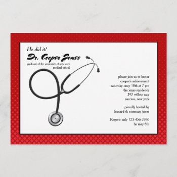 Stethoscope With Red Frame Medical Graduation Inv Invitation by CottonLamb at Zazzle